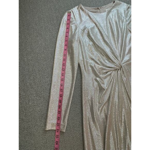 Eliza J Formal Dress Full Length Gown Twist Metallic Silver Sparkly Size 8 - Picture 8 of 13